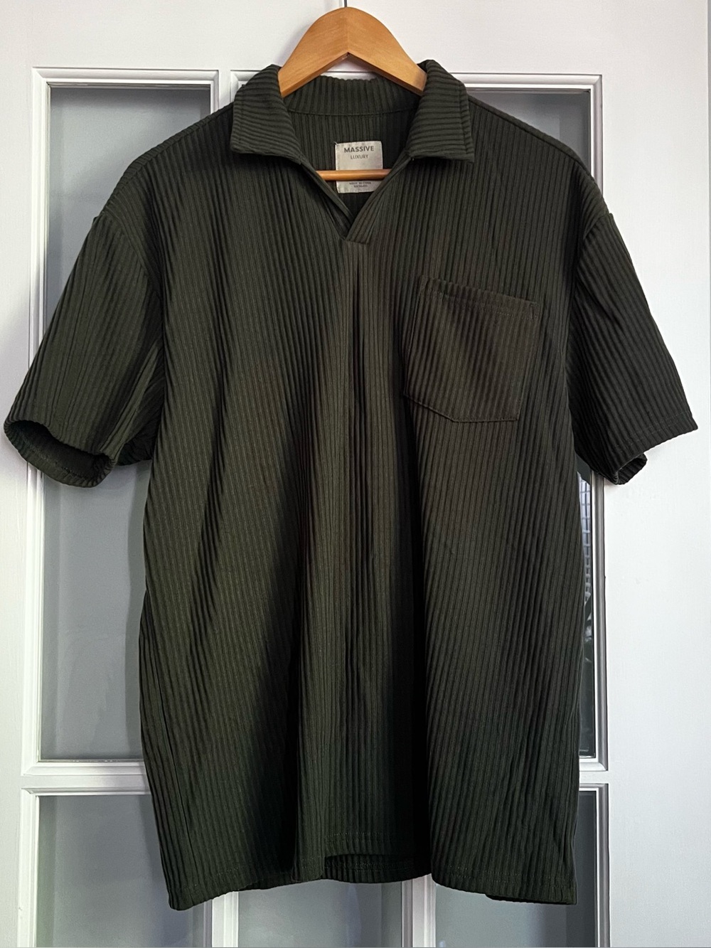 Ribbed Short-Sleeve Polo Shirt in Olive
